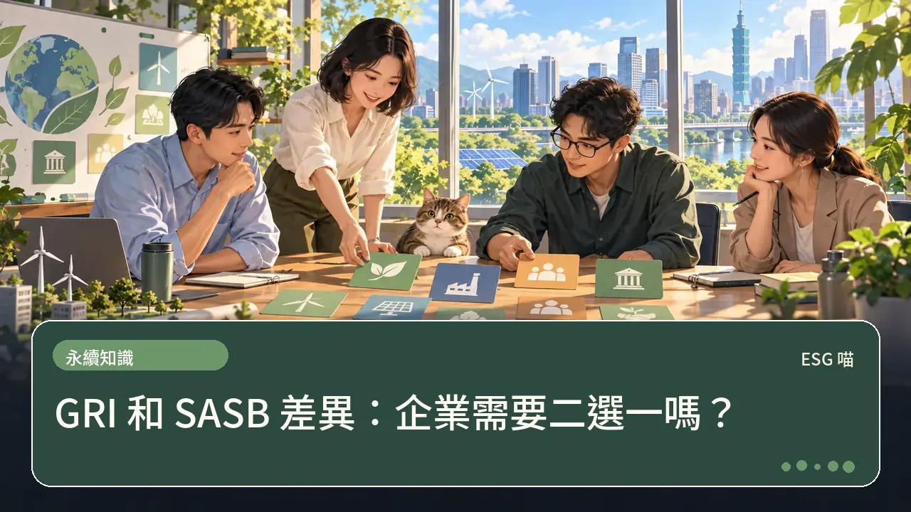 GRI 和 SASB 差異：企業需要二選一嗎？主題插畫