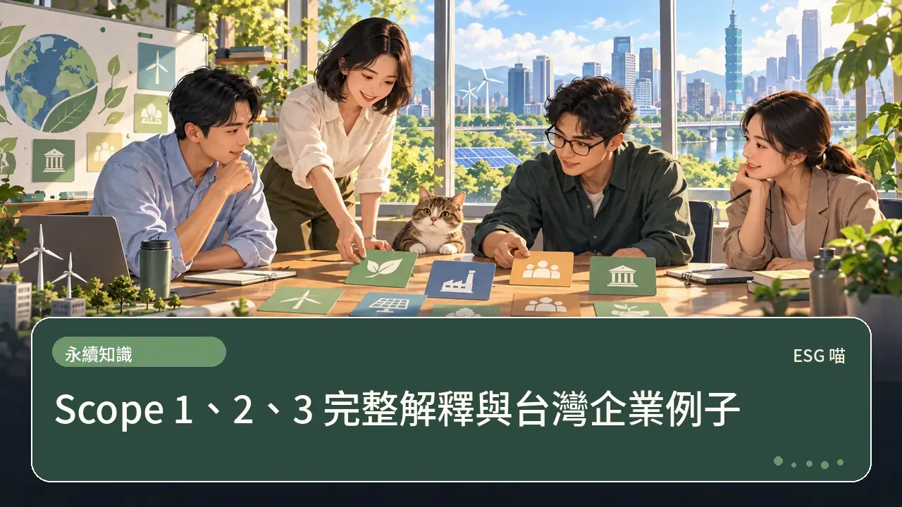 Scope 1、2、3 完整解釋與台灣企業例子主題插畫