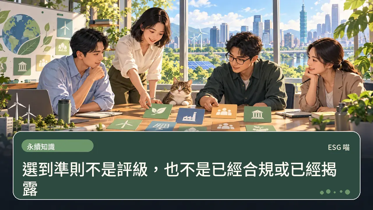 選到準則不是評級，也不是已經合規或已經揭露主題插畫