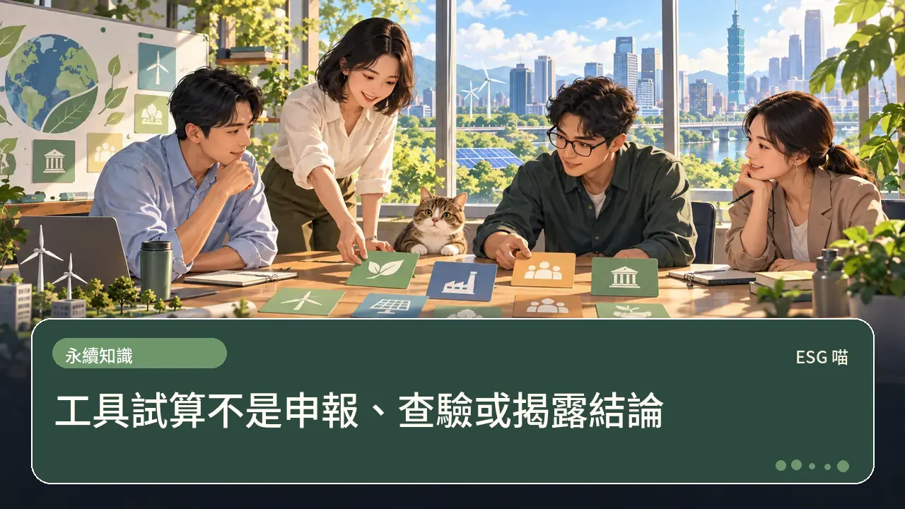 工具試算不是申報、查驗或揭露結論主題插畫
